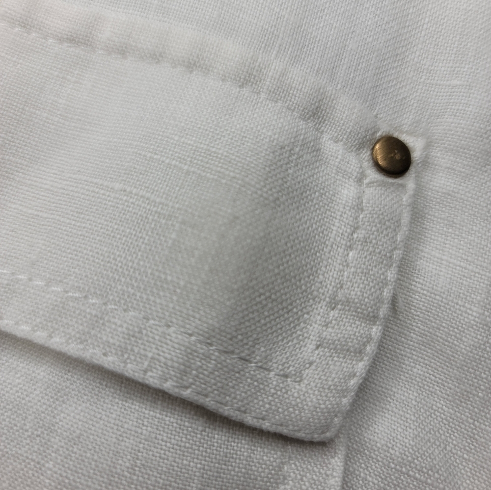 Ellen Tracy 100% White Linen Zip-Front Rolled-Sleeve Tunic Blouse size L - Picture 9 of 12